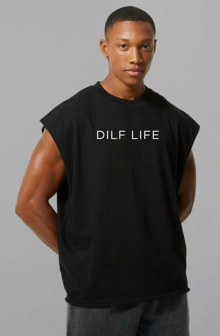 Dilf Life Cutoff Tee in Black and White