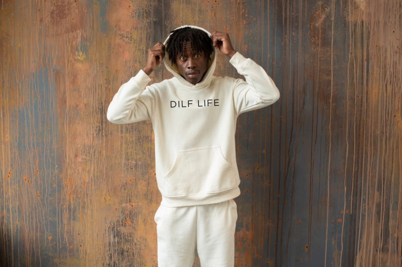 Dilf Life Hoodie in Black and Beige
